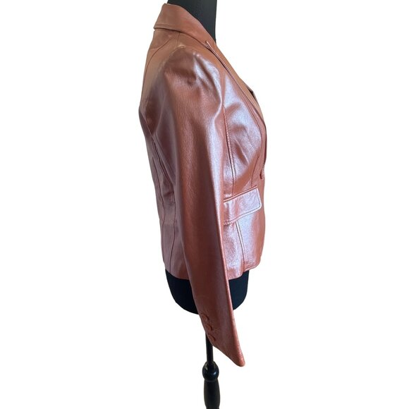 Vintage Worthington XS Iridescent Coral Leather Blazer Jacket Y2K 90s Disco 70s - Picture 4 of 8